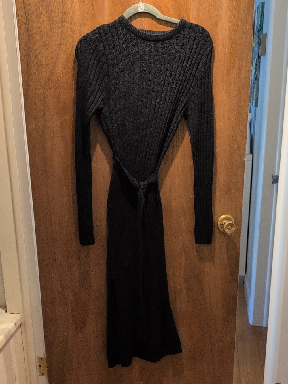 Brave Soul Black Ribbed Tie-Waist Long Sleeve Dress